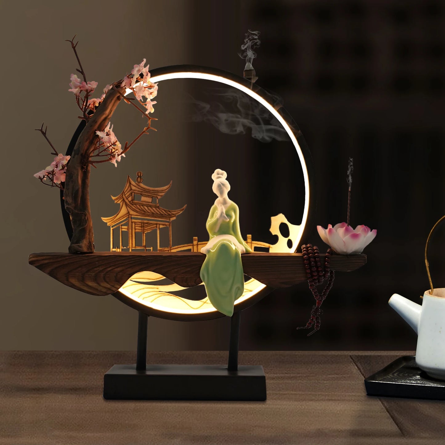 Aromatherapy Waterfall Incense Burner, Ceramic Backflow Incense Holder, Decorative Lotus Flower Zen Meditation Relaxation Gift