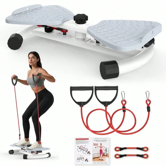Adjustable‑Resistance Twist Stepper for Home Workout, Mini Stair Step Exercise Machine with Resistance Bands, Quiet Fitness Pedal Trainer for Legs, Hip, Waist & Full‑Body Training