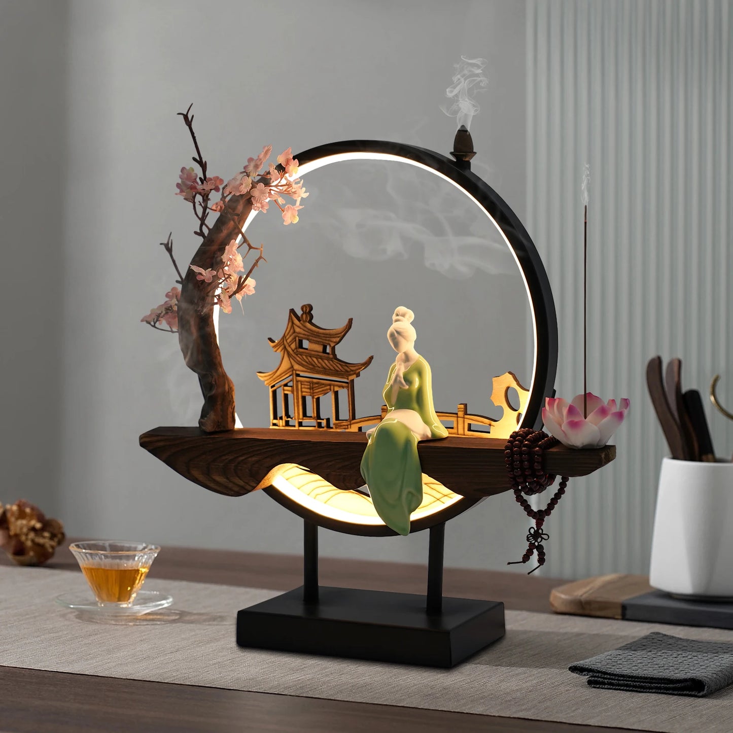 Aromatherapy Waterfall Incense Burner, Ceramic Backflow Incense Holder, Decorative Lotus Flower Zen Meditation Relaxation Gift