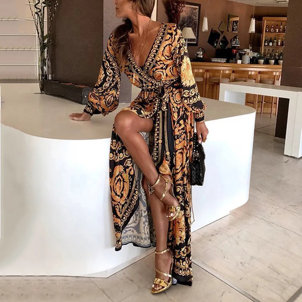 Sexy Dress Women Fashion African National Print Lady Party Dresses Vintage Casual Long Dress Africa Clothing