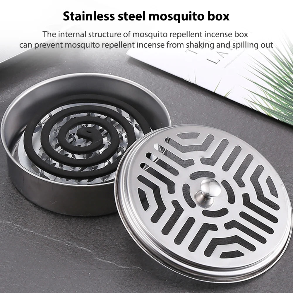 Mosquito Spiral Holder Box Stainless Steel Anti-Mosquito Spiral Box with Lid Mosquito Incense Holder for Camping Fishing