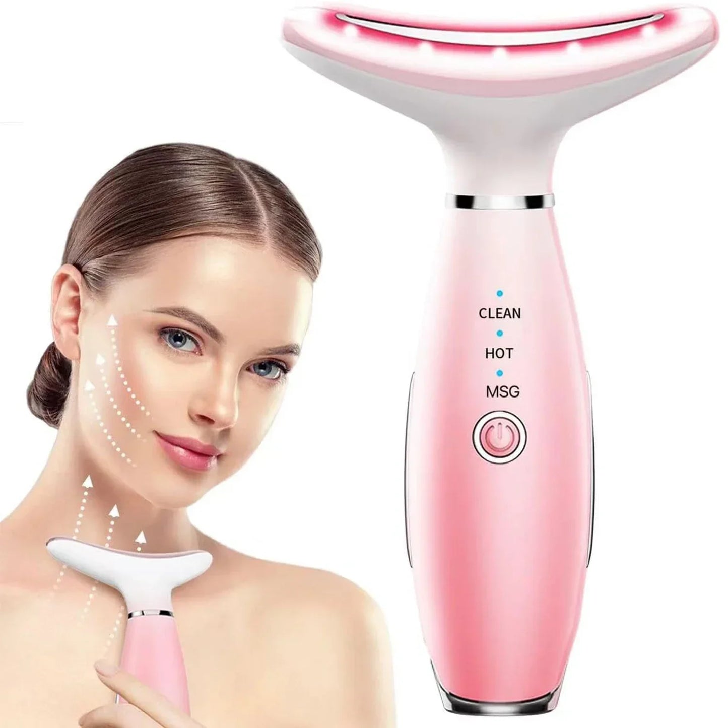 Neck Massager Facial Lift Three Light Modes Electric Skin Tightening Device LED Beauty Instrument Pink