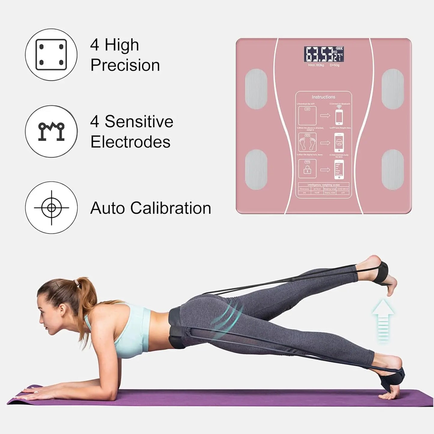 Digital Body Fat Scale with Bluetooth, Smart Bathroom Scale for BMI and Muscle Mass Tracking, 400lbs Capacity, Pink