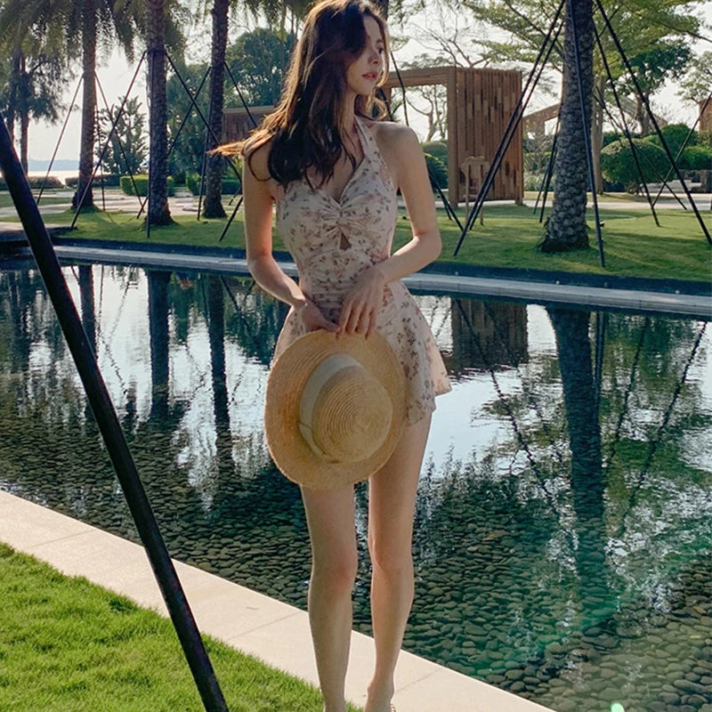 Women Hanging Neck Sweet Cute Swimwear Sexy One-piece Beach Wear Swimsuit Beach Dress Swimsuit High Waist Bathing Suit For Girls