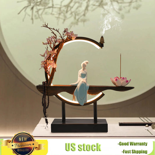 Bymaocar New Chinese Style Zen Meditation Incense Burner Set with Unique Smoke Tabletop Decoration for Living Rooms, Tea Rooms
