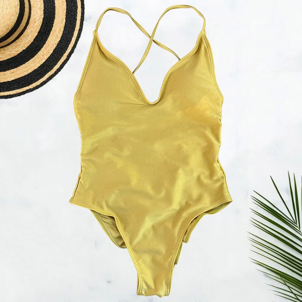 Solid One-Piece Swimsuit Women Swimwear 2025 New Bikini Sexy Bodysuit Plus Size Bathing Suit Swimming Suit maillot de bain femme