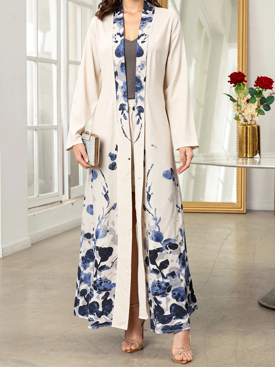 Women s Stylish Abaya with Intricate Floral Design Long Sleeves and Flowy Silhouette - Perfect for Islamic Prayers and Casual