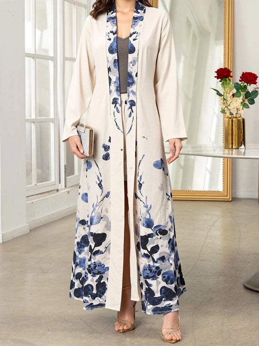 Women s Stylish Abaya with Intricate Floral Design Long Sleeves and Flowy Silhouette - Perfect for Islamic Prayers and Casual