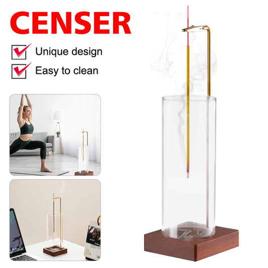 Upside Down Incense Holder for Sticks with Glass Ash Catcher Anti-Ash Flying Incense Burner for Yoga Home Decoration