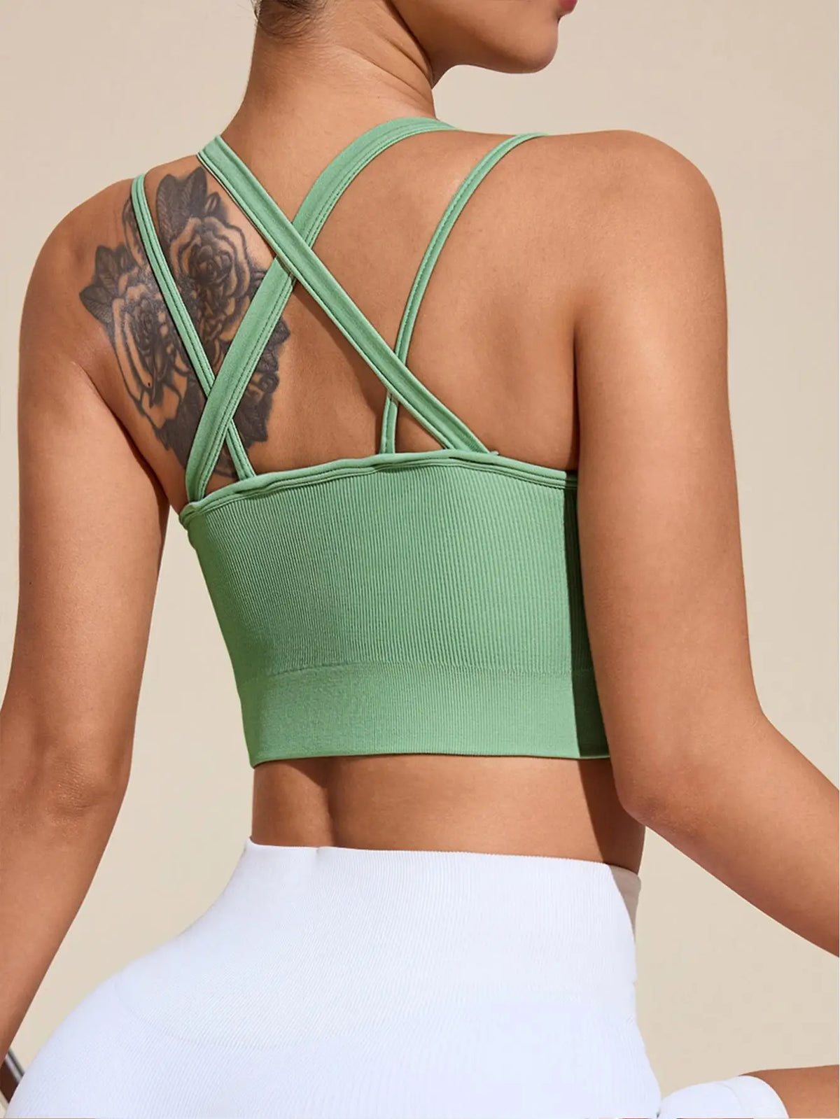 Sports Bras for Women High Support Ribbed Strappy Running Sports Bra Criss Cross Back Workout Bra Padded