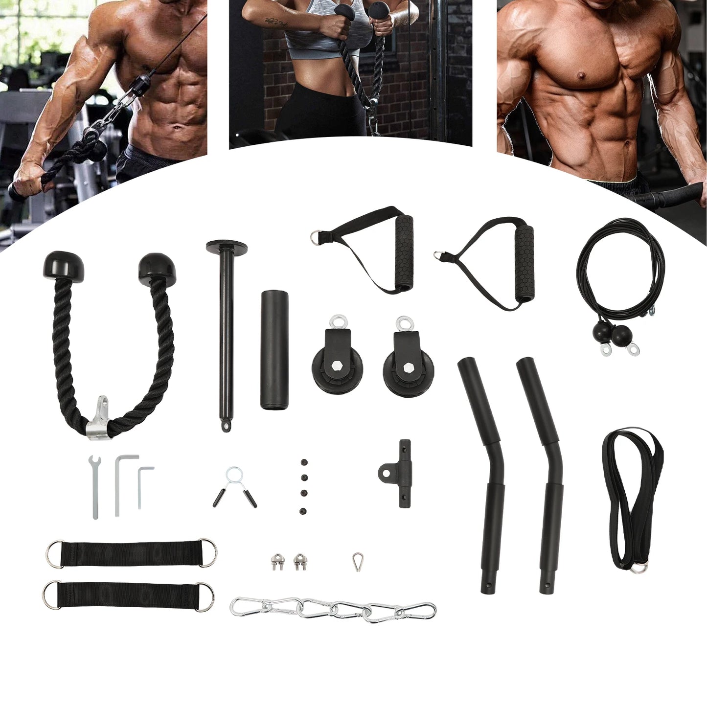 Family Gym Fitness Equipment with Handle and Adjustable Length Cable for Biceps Curl Triceps Pull Down
