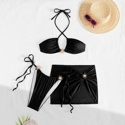 3 Piece Micro Bikini Set with Mini Skirt Women Swimsuit 2025 Swimwear Sexy Bikini Push Up Beachwear Bathing Suit