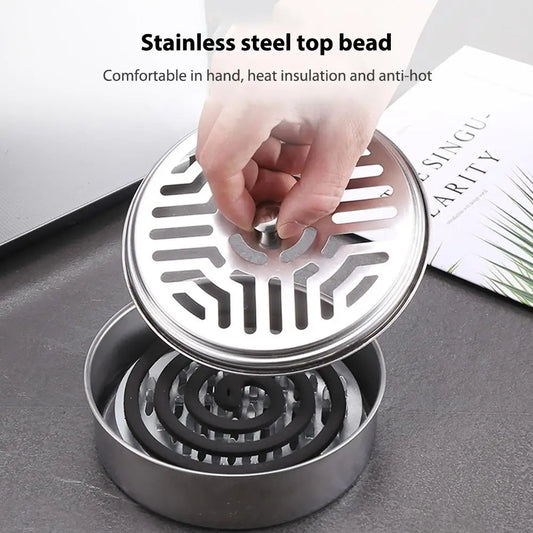 Mosquito Spiral Holder Box Stainless Steel Anti-Mosquito Spiral Box with Lid Mosquito Incense Holder for Camping Fishing