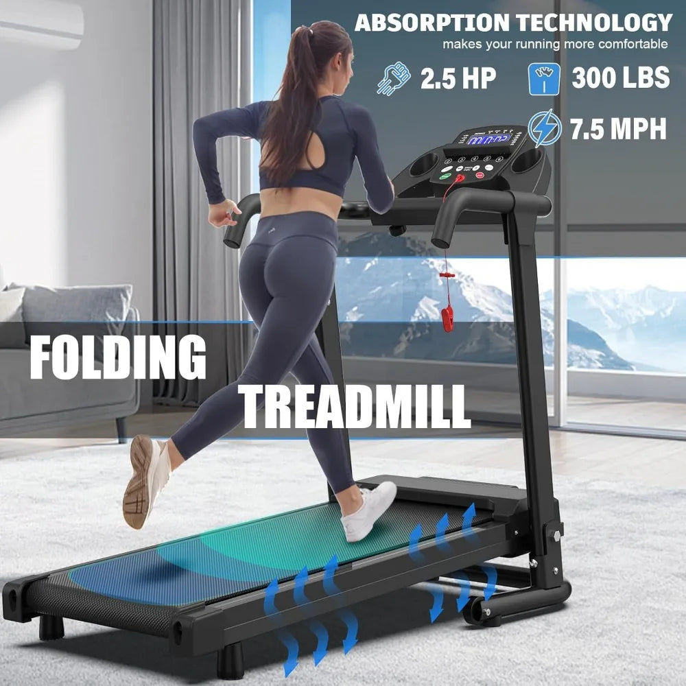 Foldable Treadmills for Home, Portable Treadmill with Handles, 2.5HP Treadmills 300 lb Capacity, APP Control, Fitness Folding W