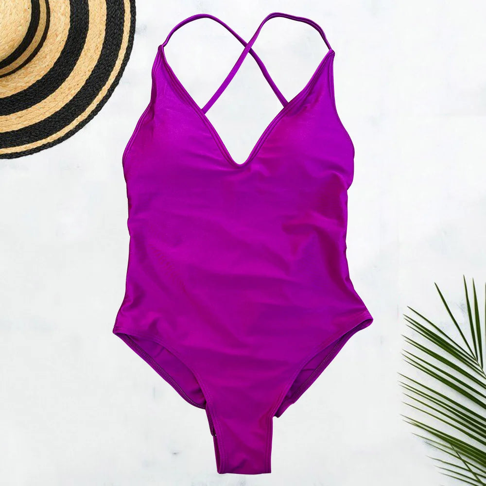 Solid One-Piece Swimsuit Women Swimwear 2025 New Bikini Sexy Bodysuit Plus Size Bathing Suit Swimming Suit maillot de bain femme