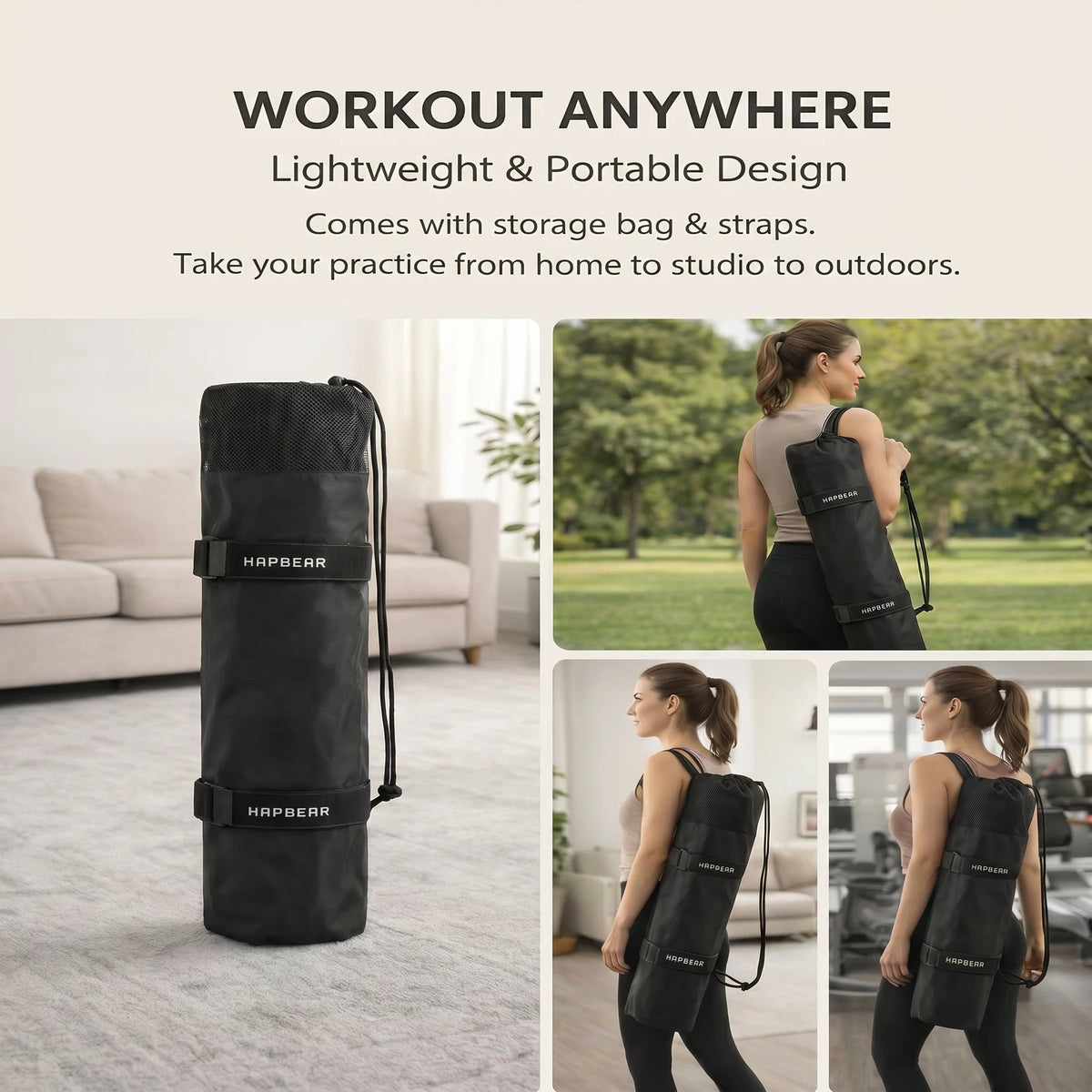 HAPBEAR Extra Large Yoga Mat,48×72 Inch TPE 6mm/8mm Double‑Sided Non‑Slip Wide Fitness Mat with Bag Straps for Home Gym Pilates Workouts