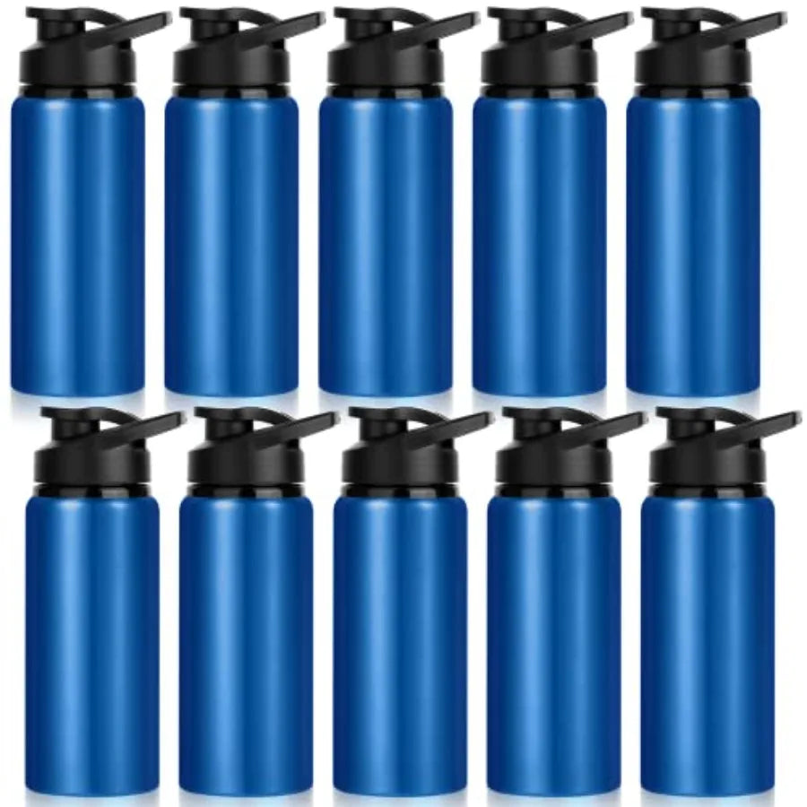 10 Pack Water Bottles Bulk, 20oz Sports Aluminum Water Bottle with Snap Lids Metal Reusable Leak proof Personalized Bottle for