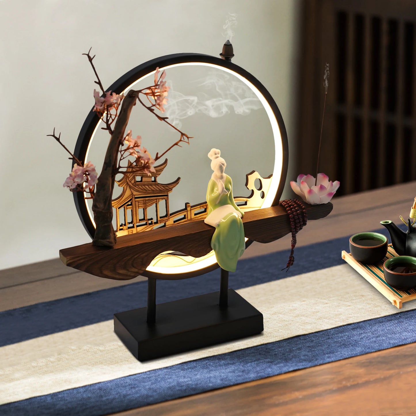 Aromatherapy Waterfall Incense Burner, Ceramic Backflow Incense Holder, Decorative Lotus Flower Zen Meditation Relaxation Gift