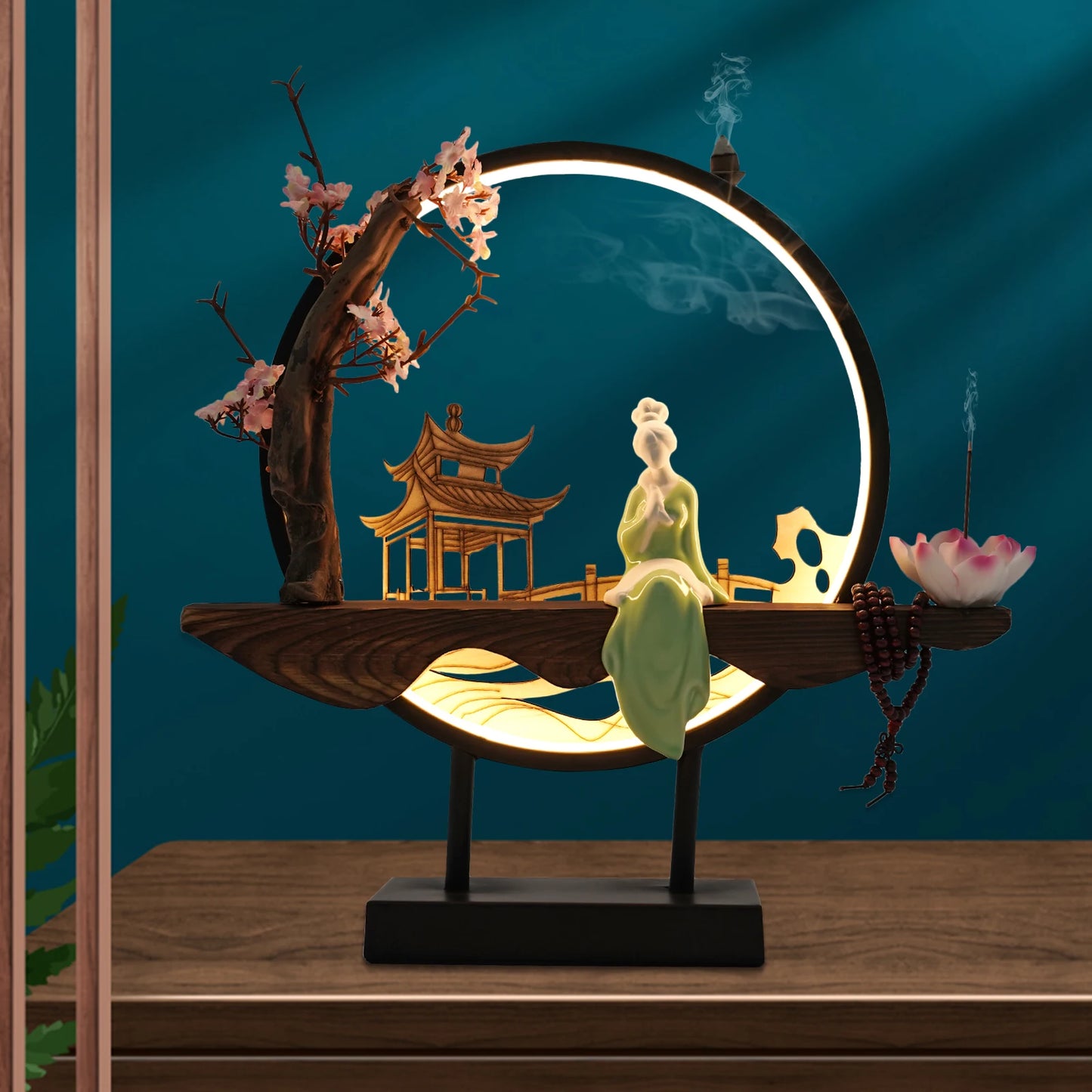 Aromatherapy Waterfall Incense Burner, Ceramic Backflow Incense Holder, Decorative Lotus Flower Zen Meditation Relaxation Gift