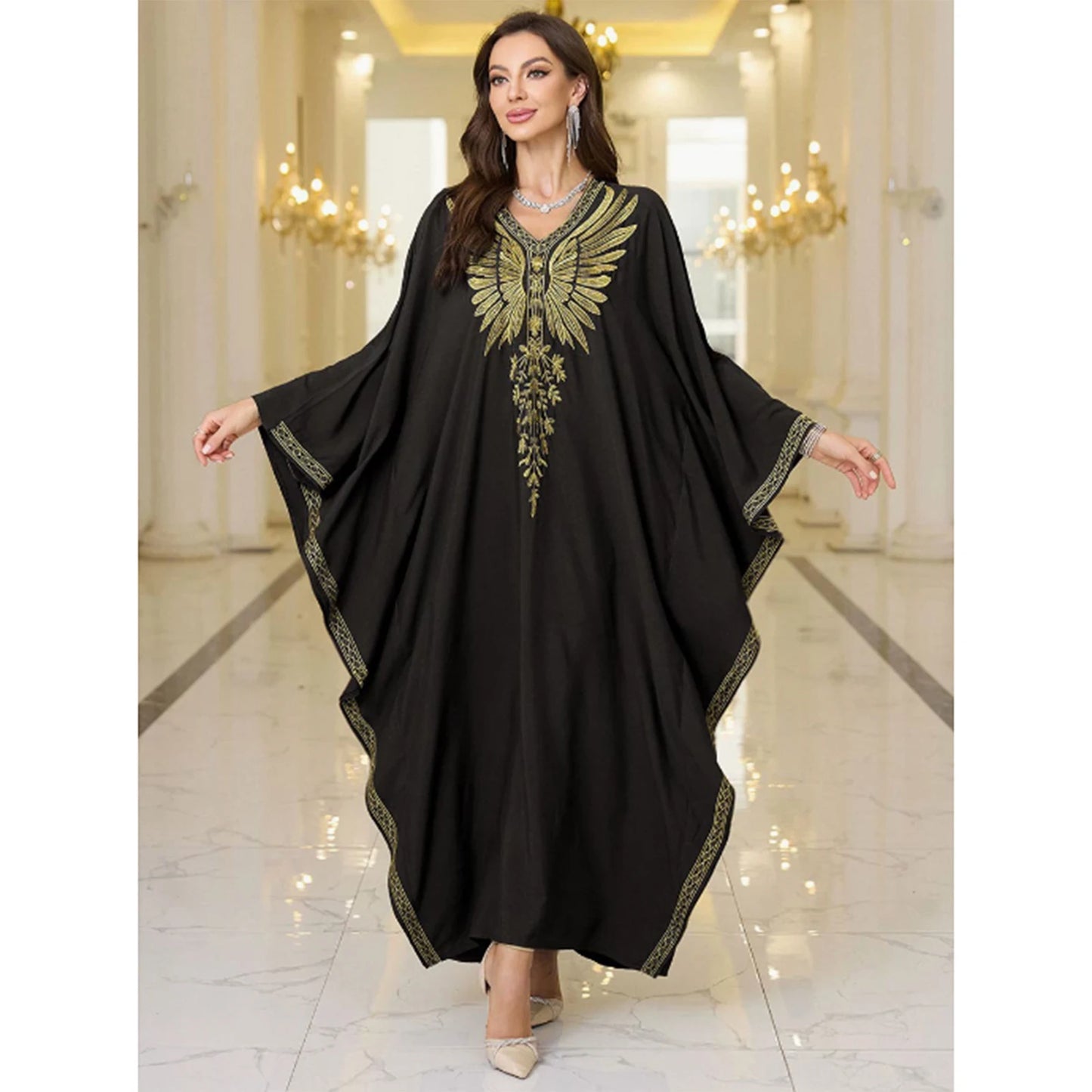 Women s Long Sleeve Floral Embroidered Beach Cover Up Dress with Round Neckline and Loose Fit for Arabic Style Beachwear
