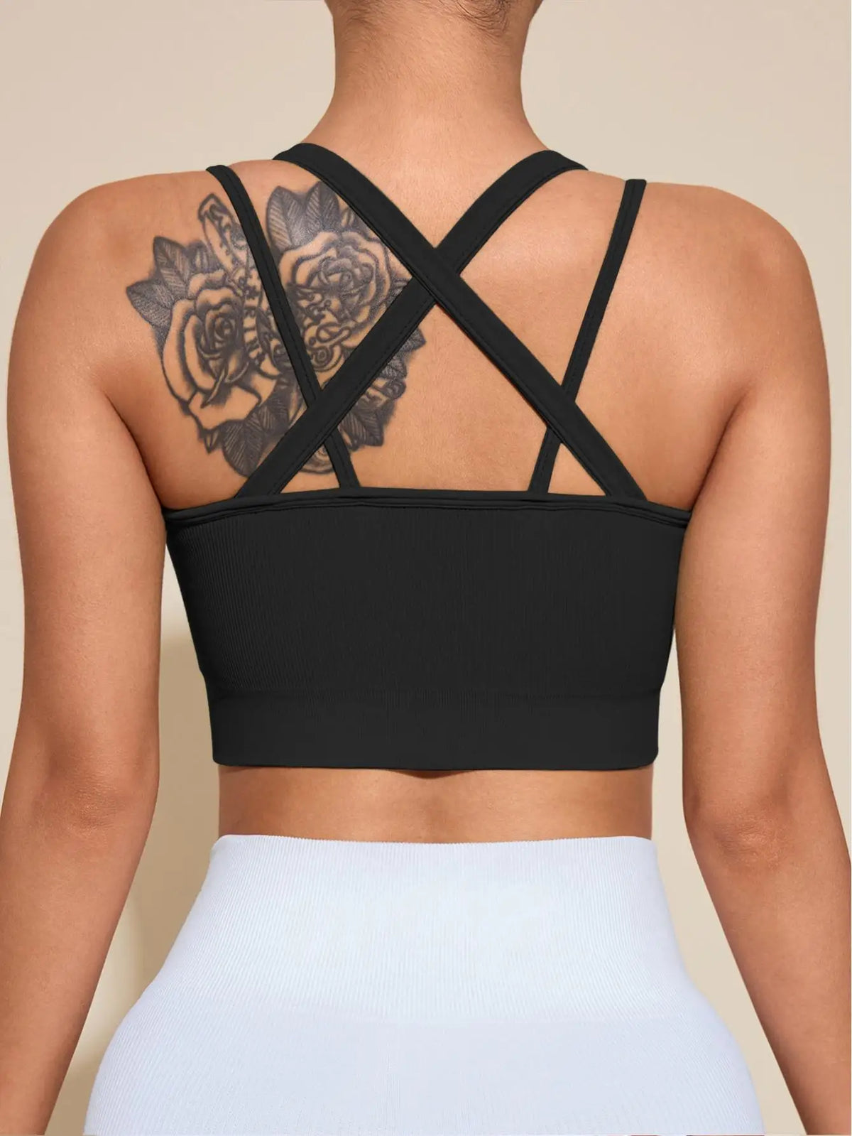 Sports Bras for Women High Support Ribbed Strappy Running Sports Bra Criss Cross Back Workout Bra Padded
