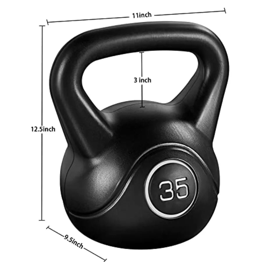 35lbs Kettlebell Weights, Men and Women Home Gym Kettle Bell Exercise and Fitness Equipment w/Wide Flat Base and Textured Grip