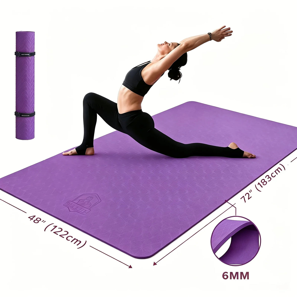 HAPBEAR Extra Large Yoga Mat,48×72 Inch TPE 6mm/8mm Double‑Sided Non‑Slip Wide Fitness Mat with Bag Straps for Home Gym Pilates Workouts