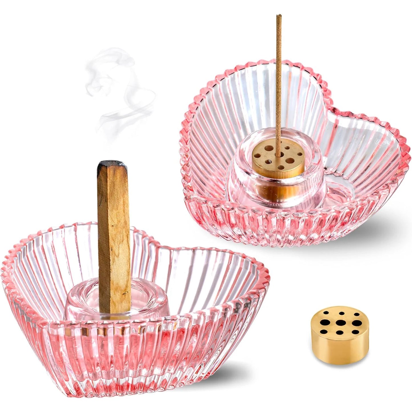 Glass Palo Santo Holder Incense Holder Heart Shaped Incense Burner with Ash Catcher Incense Stick Holder for Meditation Yoga SPA