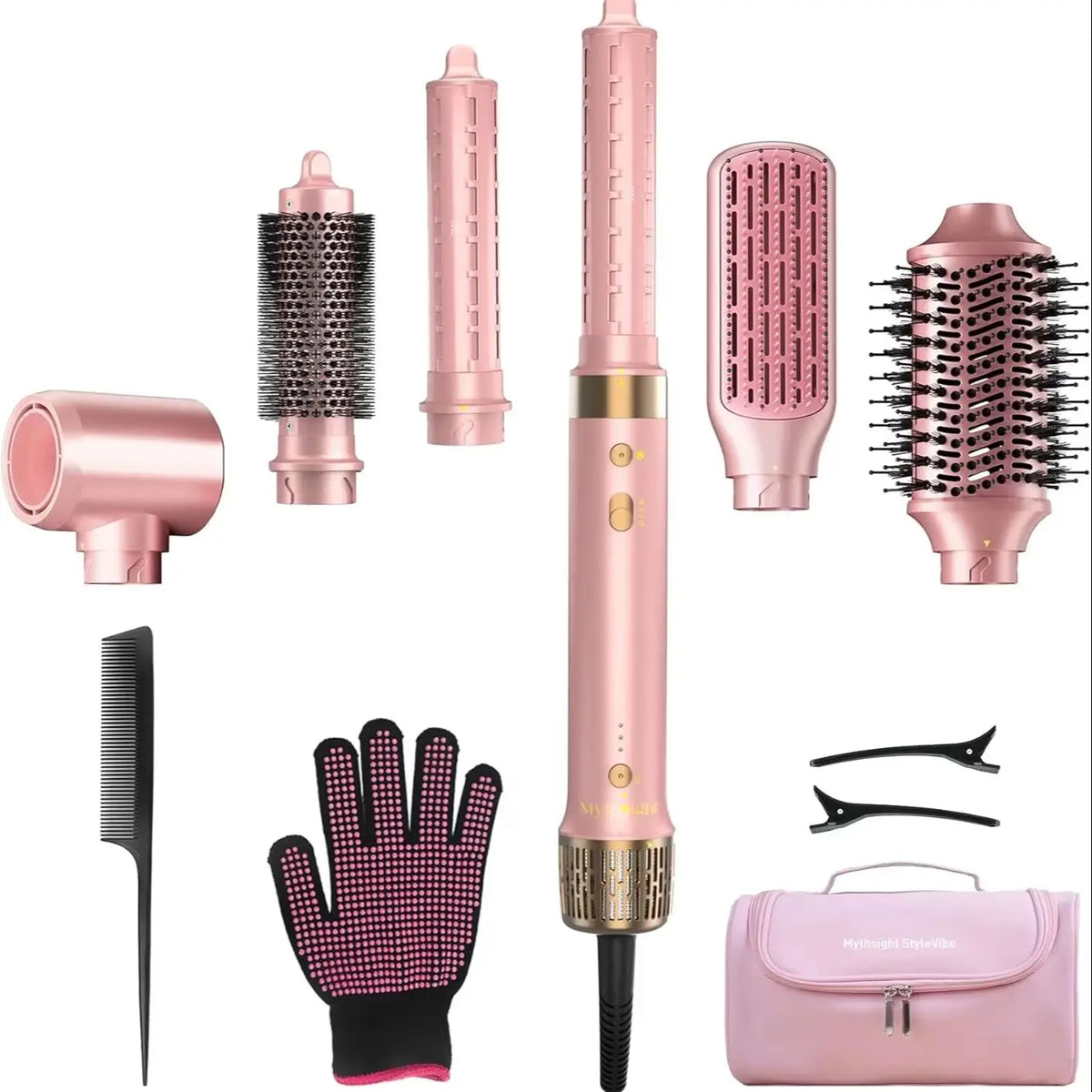 Mythsight 6-in-1 Air Styler & Hair Dryer Brush, Auto-Wrap Curler L/R, Fast Drying Volumizing Hot Air Brush, Smooth Blowout, Root Lift, No Heat Damage, Anti-Frizz, Gifts for Women