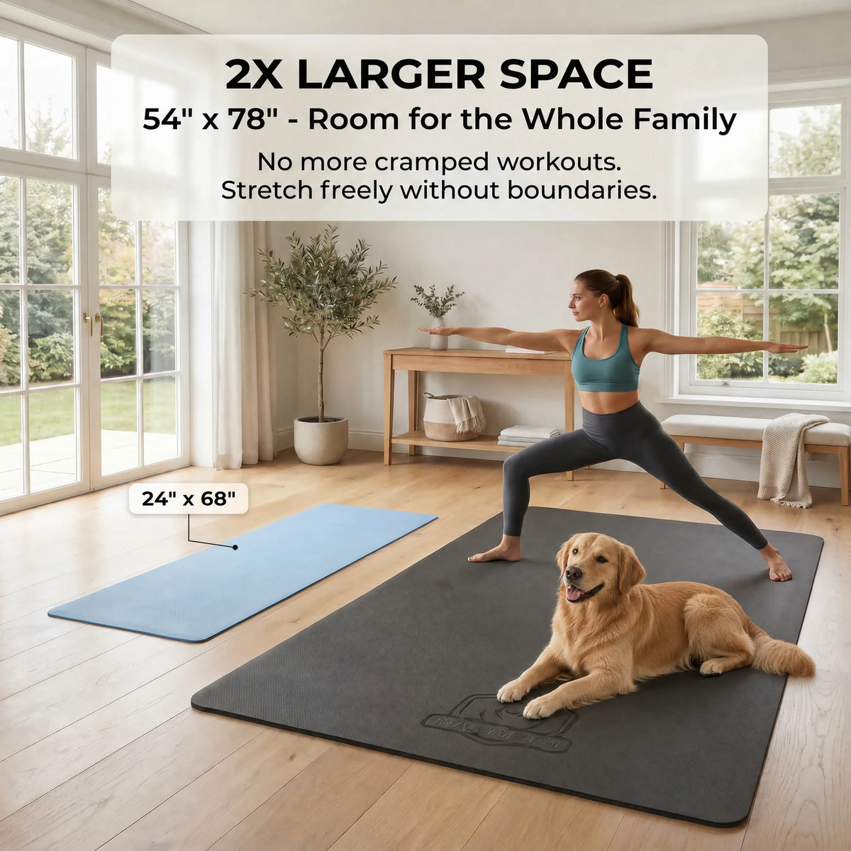 HAPBEAR Extra Large Yoga Mat,48×72 Inch TPE 6mm/8mm Double‑Sided Non‑Slip Wide Fitness Mat with Bag Straps for Home Gym Pilates Workouts