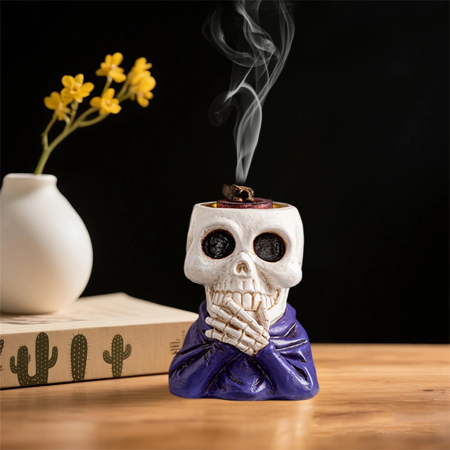 Spooky Halloween Skeleton Candle Holder with LED Lights for Haunted House Party Decorations and Table Centerpieces