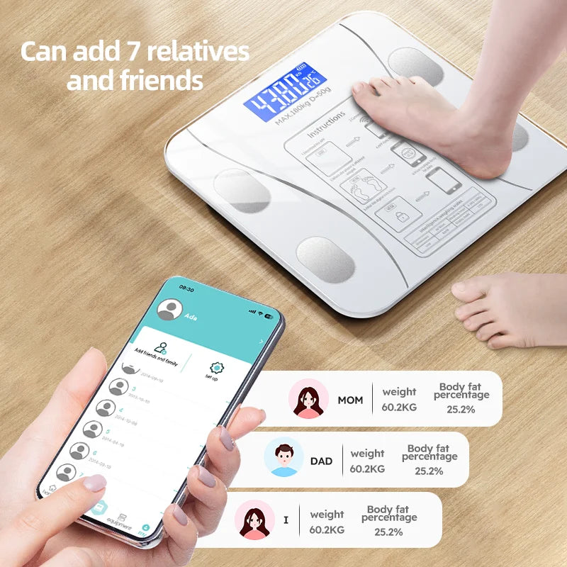 Smart Body Fat Scale Wireless LED Digital Bathroom Weight Scale Body Composition Analyzer Testing Scale