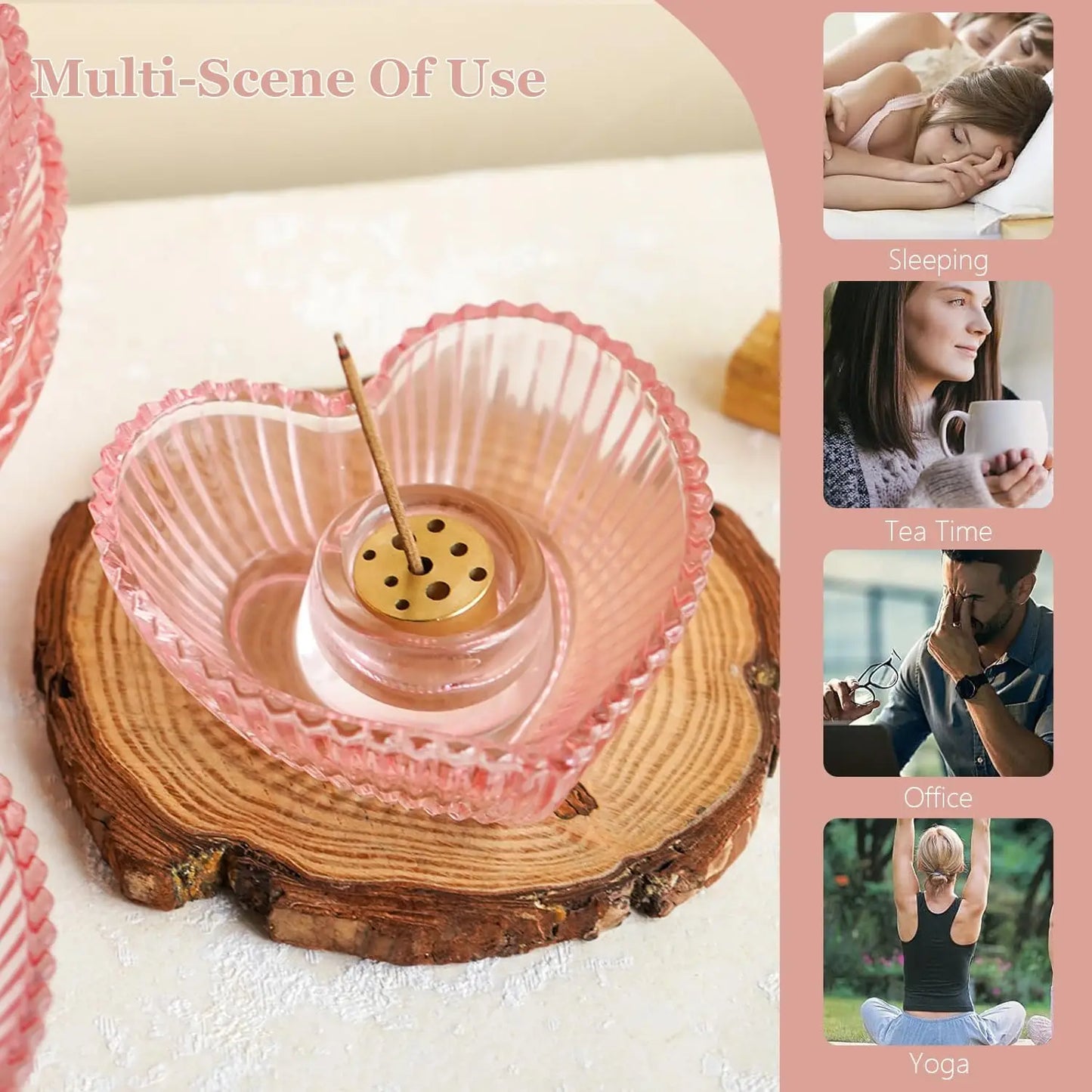 Glass Palo Santo Holder Incense Holder Heart Shaped Incense Burner with Ash Catcher Incense Stick Holder for Meditation Yoga SPA