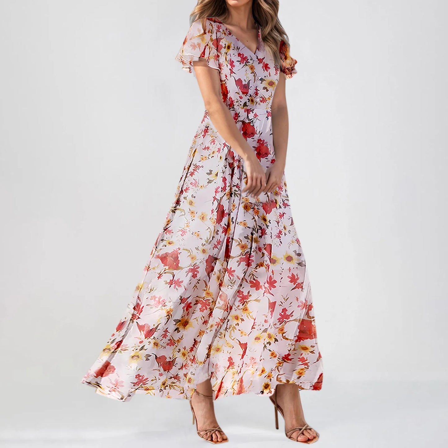 2025 Summer Dresses For Women Casual Short Sleeve Maxi Dresses Cute Floral Maxi Dress Evening Party Wedding Guest Dresses