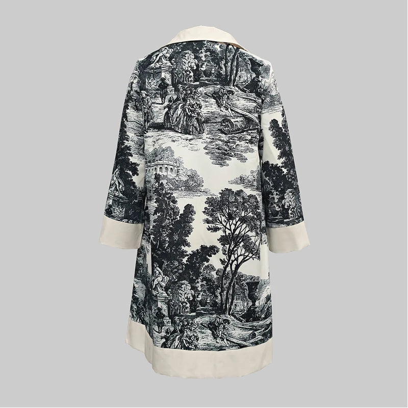 2025 Spring Summer Women Vintage Printed Party Evening Mini Dresses Long Sleeves Loose Lapel Short Shirts Dress