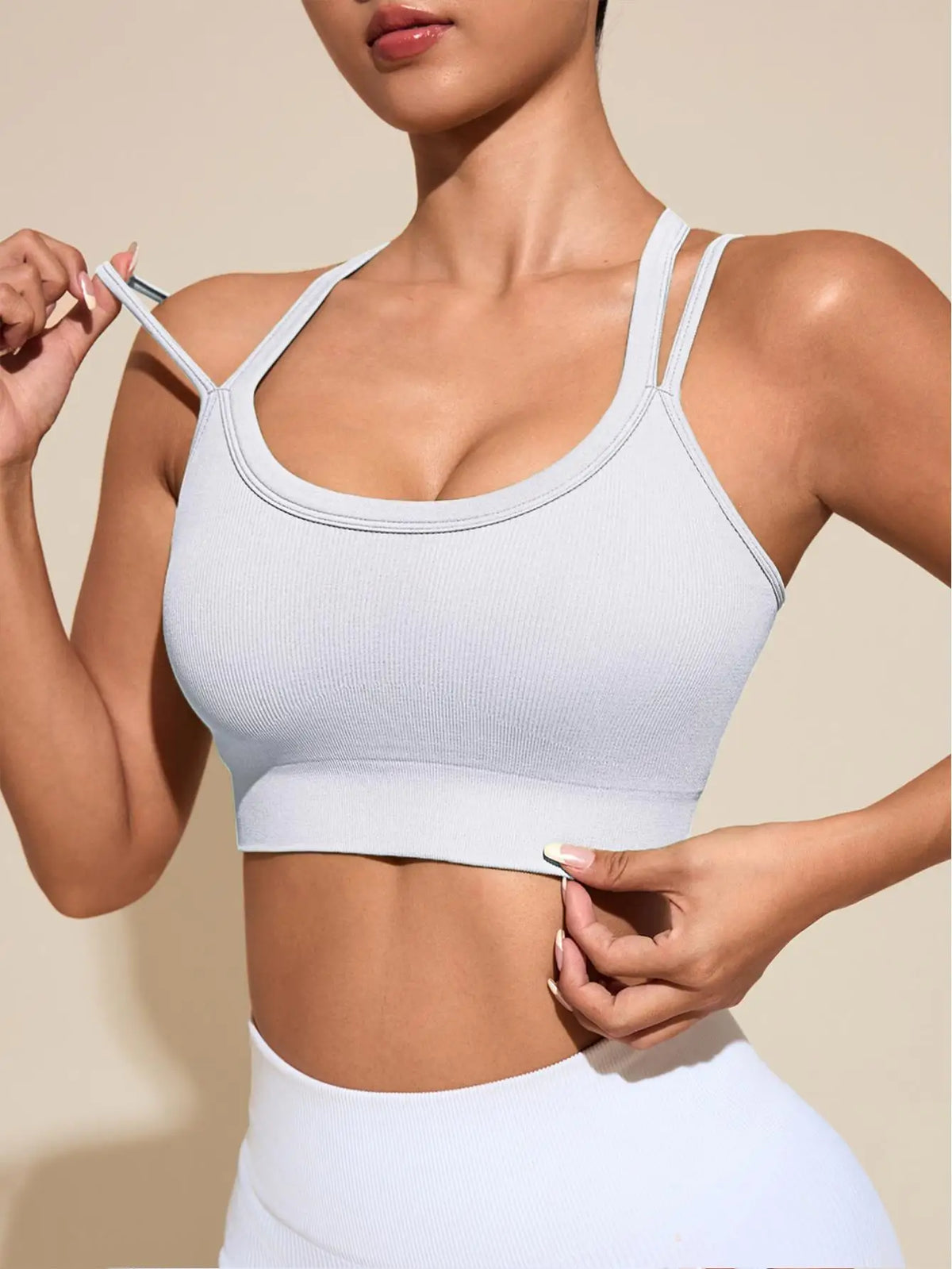 Sports Bras for Women High Support Ribbed Strappy Running Sports Bra Criss Cross Back Workout Bra Padded