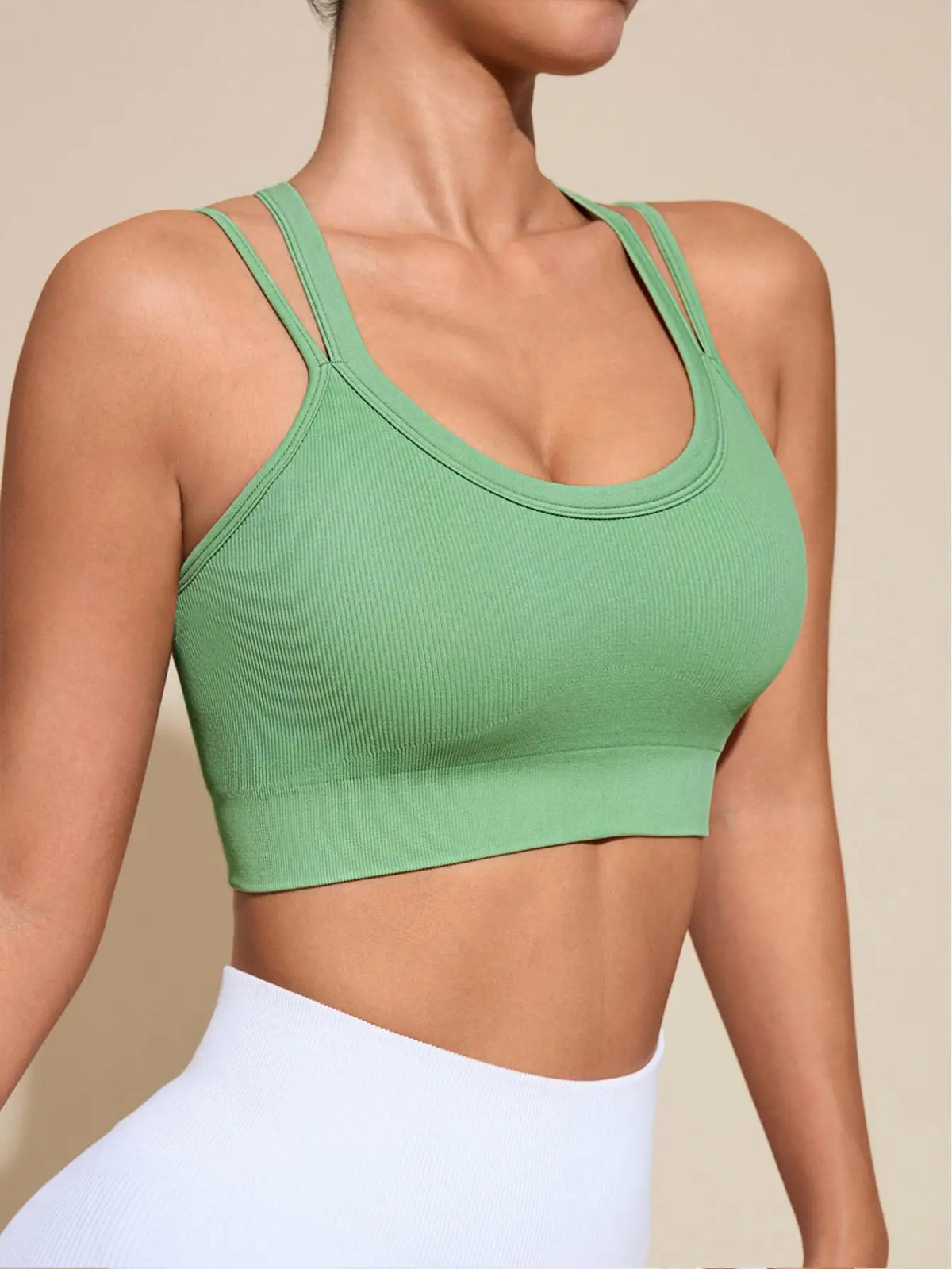 Sports Bras for Women High Support Ribbed Strappy Running Sports Bra Criss Cross Back Workout Bra Padded