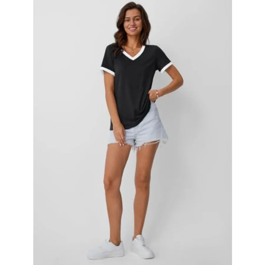 Womens Short Sleeve T-Shirts Summer Tops Casual Soft Tunic V Neck Basic Workout Clothes Spring Fashion Outfits 2026