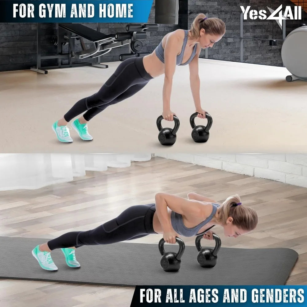 Yes4All Cast Iron Kettlebell, Strength Training Kettlebells 5-80 Lb (5,10,15,20,25,30,35,40,45,50,60,70,80 Lb)