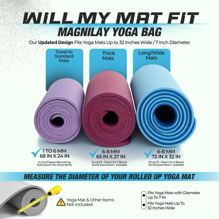 Yoga Mat Bag for Women and Men, Yoga Mat Carrier, Fits Mats Blocks and Accessories for Workouts, 32L