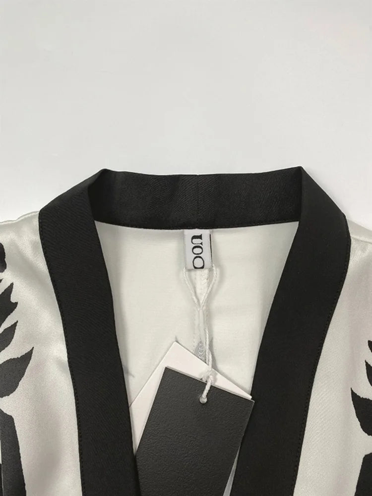 Office Ladies Office A-line Dress 2025 New Summer Half Sleeves Flower Print Printed Tied Waist V-Neck Women's Midi Dresses