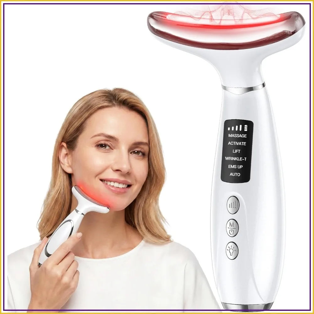 7-Color LED Face & Neck Massager: Anti-Aging, Wrinkle Reduction, Rechargeable with Heat & Vibration