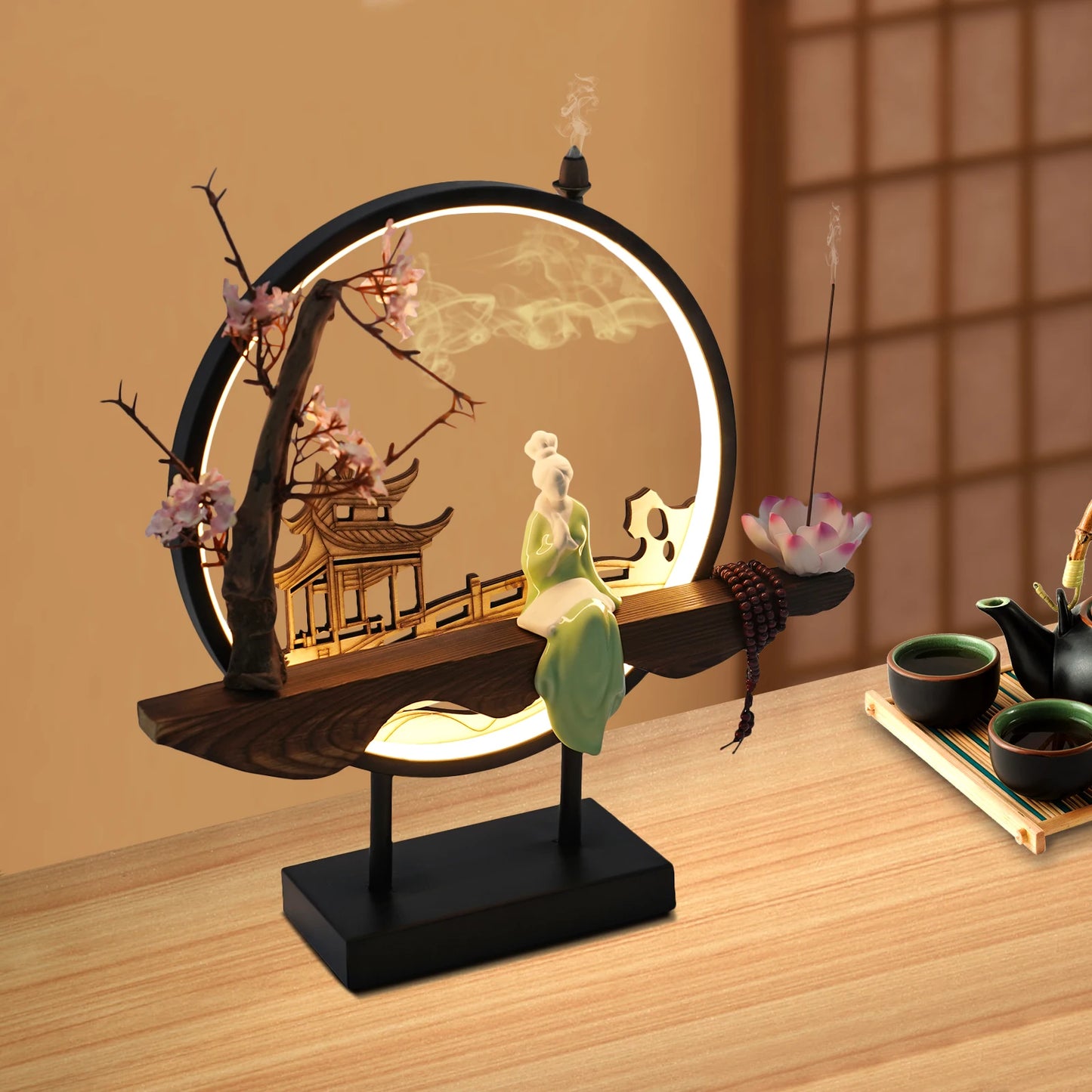 Aromatherapy Waterfall Incense Burner, Ceramic Backflow Incense Holder, Decorative Lotus Flower Zen Meditation Relaxation Gift