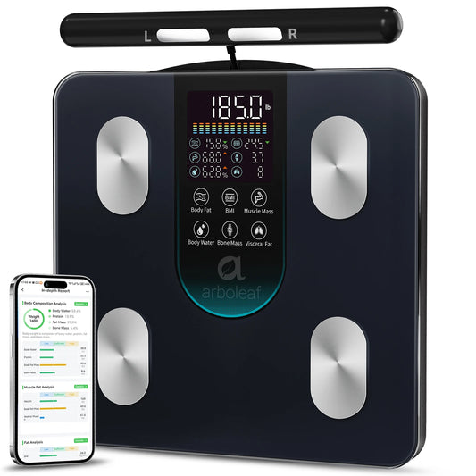 Arboleaf Smart Body Fat Scale 8-Electrode Dual-Frequency BIA, Digital Bathroom Weight Scale with Handle, 50+ Body Metrics, 7-in-1 Display, APP Sync