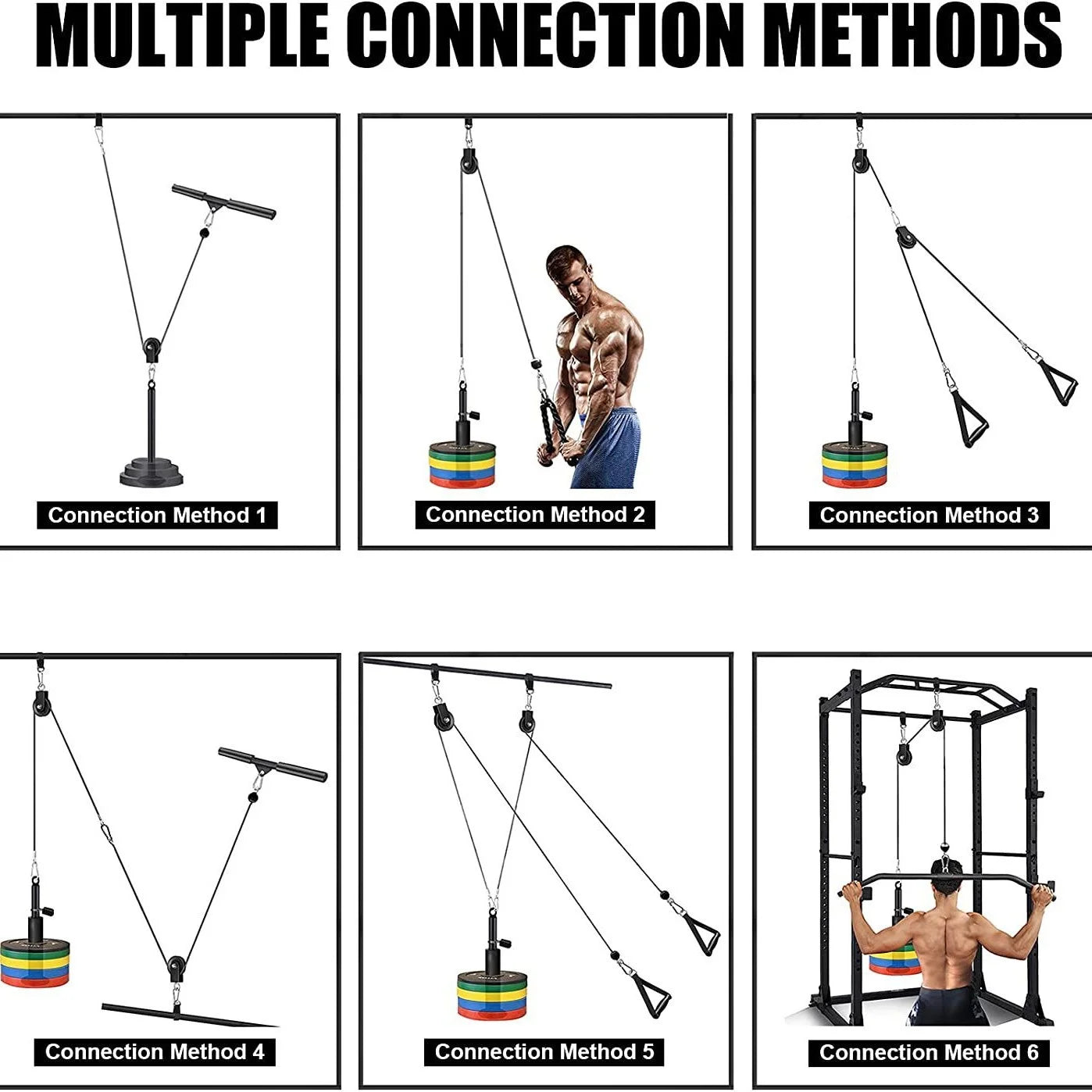 Family Gym Fitness Equipment with Handle and Adjustable Length Cable for Biceps Curl Triceps Pull Down