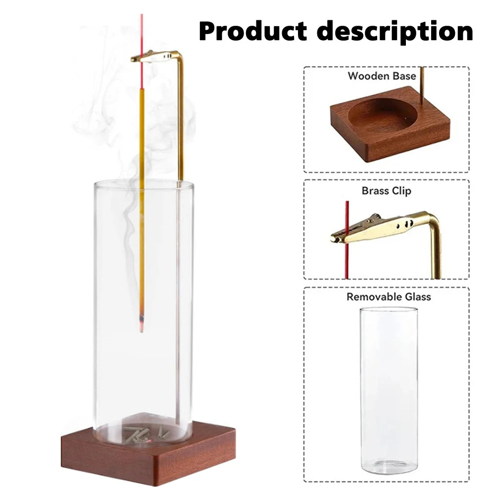 Upside Down Incense Holder for Sticks with Glass Ash Catcher Anti-Ash Flying Incense Burner for Yoga Home Decoration