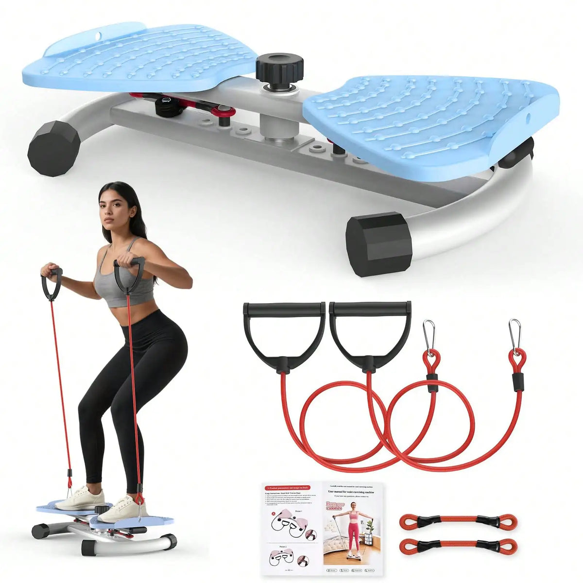 Adjustable‑Resistance Twist Stepper for Home Workout, Mini Stair Step Exercise Machine with Resistance Bands, Quiet Fitness Pedal Trainer for Legs, Hip, Waist & Full‑Body Training