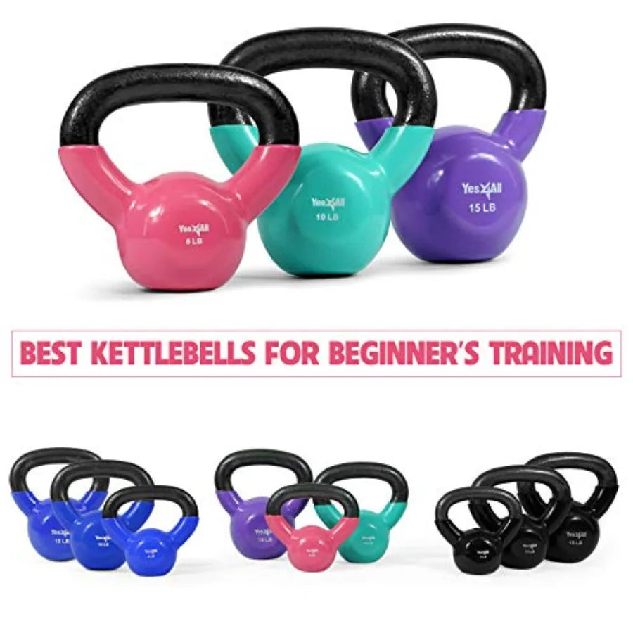 Kettlebell, Vinyl Coated Kettlebell Cast Iron Sets with Stable Flat Bottom for Full Body Workout, Push up, Grip Strength Traini