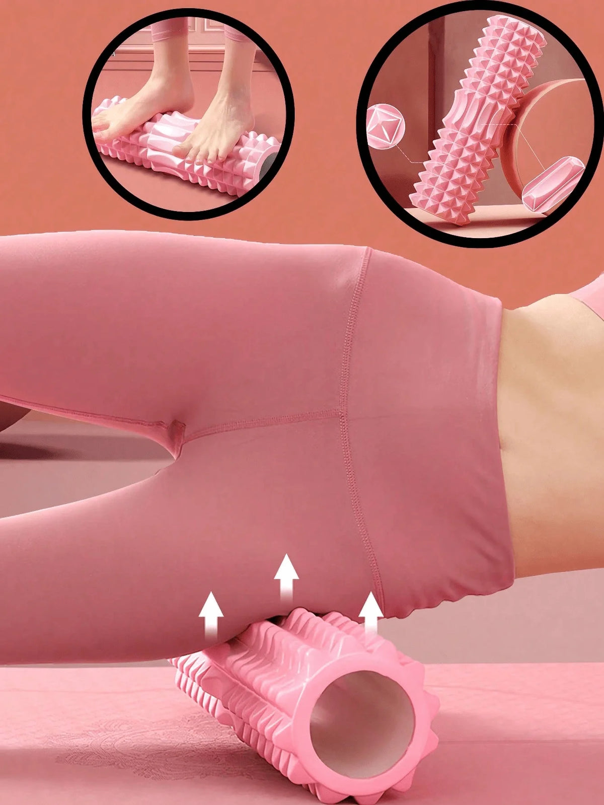 1pc Pink Foam Yoga Massage Roller, For Muscle Relaxation And Flexibility Training - Textured Surface For Deep Tissue Massage, Ideal For Yoga, Pilates And Fitness, Yoga Accessories | Textured Roller | Lightweight Roller, Yoga