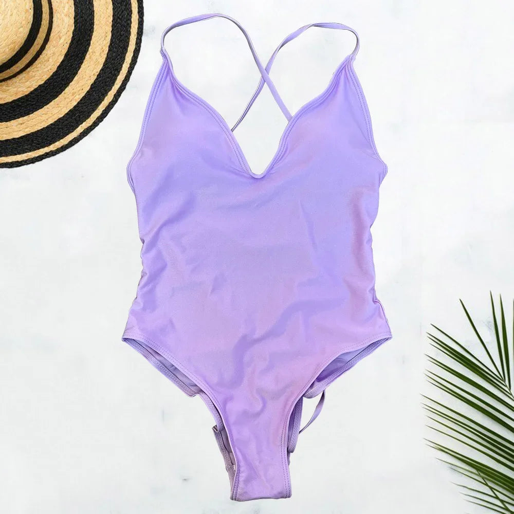 Solid One-Piece Swimsuit Women Swimwear 2025 New Bikini Sexy Bodysuit Plus Size Bathing Suit Swimming Suit maillot de bain femme